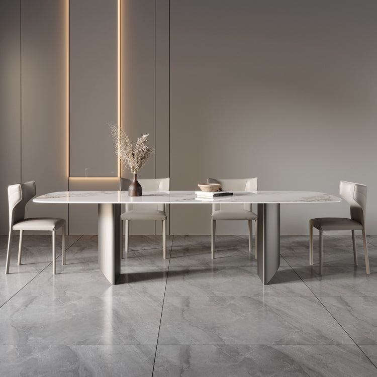 Modern Rectangle Dining Table Stone Top Table with Stainless Steel Sled Base White 70.9"L x 35.4"W x 29.5"H Without Chairs Clearhalo ' dining_table' 'Dining Tables & Seating' 'Dining Tables' 'furn' 'furn_dining_table' 'Furniture' 'furniture_dining_table' 'Kitchen & Dining Furniture' 'kitchen&dining_furn' 'kitchen' 'kitchen_dining_table' 4538048