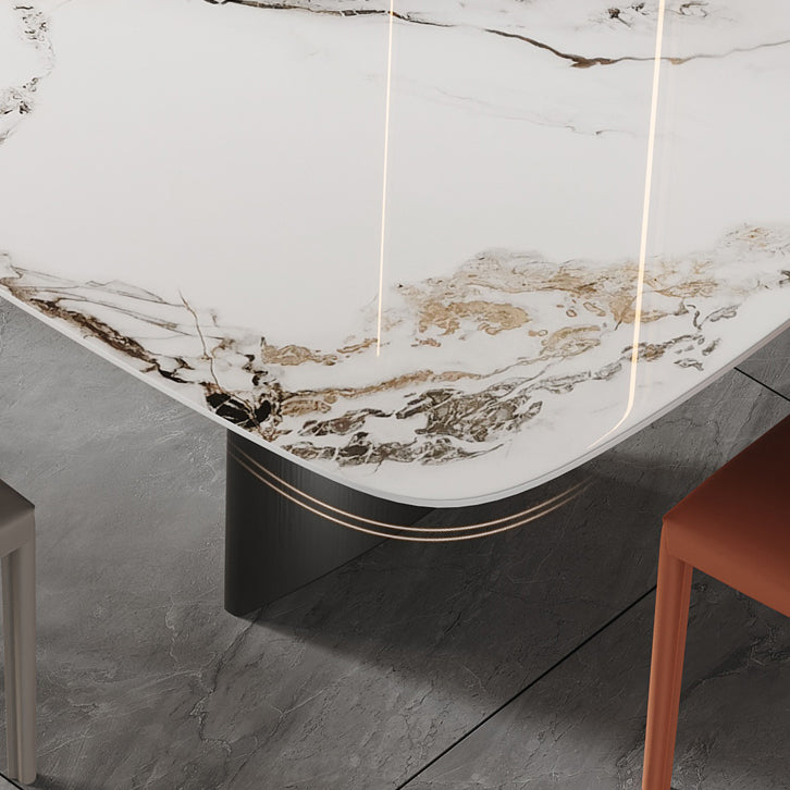Modern Rectangle Dining Table Stone Top Table with Stainless Steel Sled Base Clearhalo ' dining_table' 'Dining Tables & Seating' 'Dining Tables' 'furn' 'furn_dining_table' 'Furniture' 'furniture_dining_table' 'Kitchen & Dining Furniture' 'kitchen&dining_furn' 'kitchen' 'kitchen_dining_table' 4538051