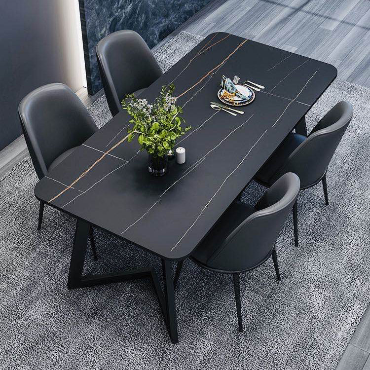Modern Style Rectangle Stone Furniture Double Pedestal Dining Room Collection Black 70.9"L x 31.5"W x 29.5"H Without Chairs Clearhalo ' dining_table' 'Dining Tables & Seating' 'Dining Tables' 'furn' 'furn_dining_table' 'Furniture' 'furniture_dining_table' 'Kitchen & Dining Furniture' 'kitchen&dining_furn' 'kitchen' 'kitchen_dining_table' 4538060