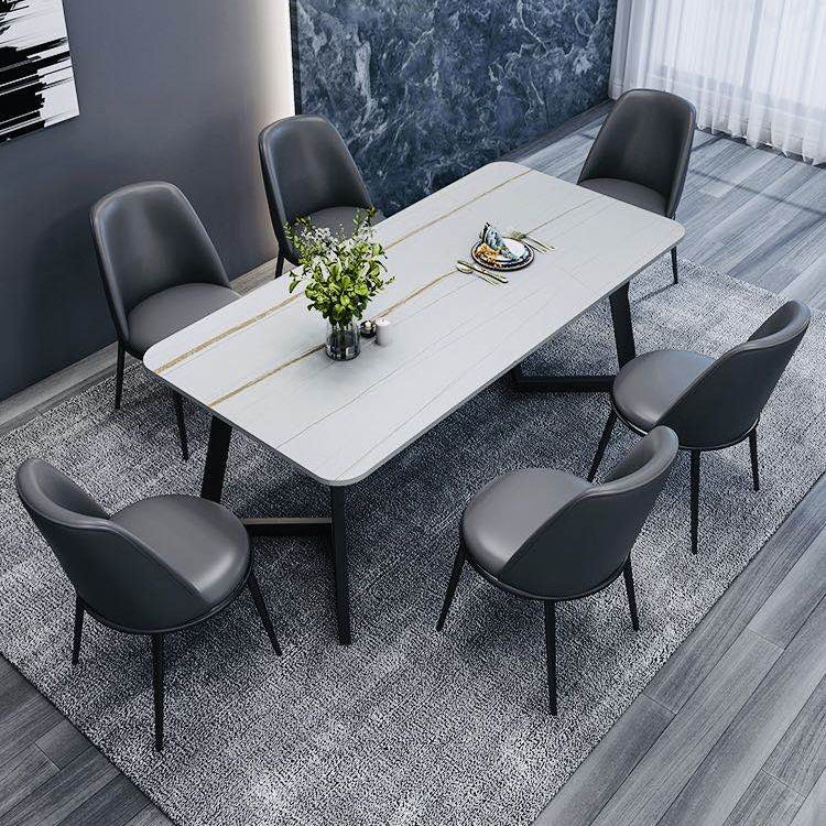 Modern Style Rectangle Stone Furniture Double Pedestal Dining Room Collection White Without Chairs Clearhalo ' dining_table' 'Dining Tables & Seating' 'Dining Tables' 'furn' 'furn_dining_table' 'Furniture' 'furniture_dining_table' 'Kitchen & Dining Furniture' 'kitchen&dining_furn' 'kitchen' 'kitchen_dining_table' 4538061