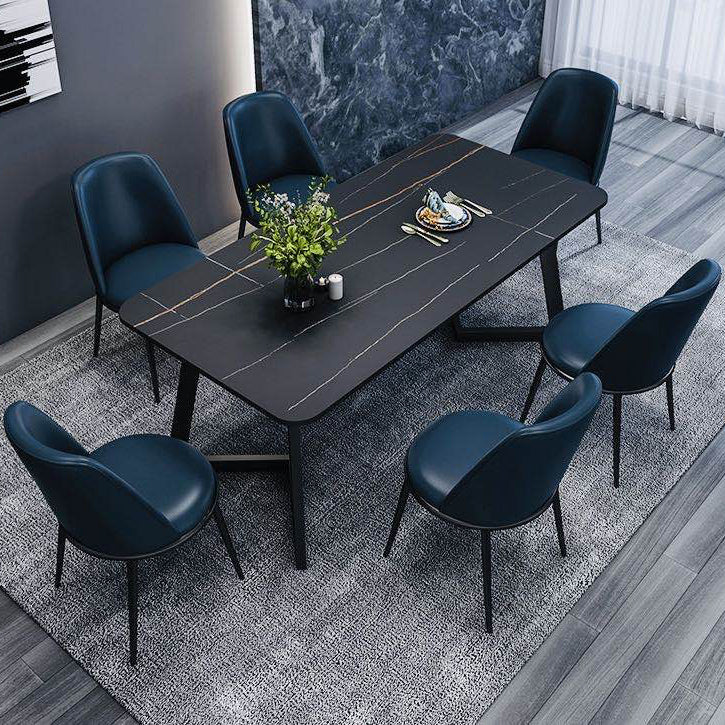Modern Style Rectangle Stone Furniture Double Pedestal Dining Room Collection Black 55.1"L x 27.6"W x 29.5"H Without Chairs Clearhalo ' dining_table' 'Dining Tables & Seating' 'Dining Tables' 'furn' 'furn_dining_table' 'Furniture' 'furniture_dining_table' 'Kitchen & Dining Furniture' 'kitchen&dining_furn' 'kitchen' 'kitchen_dining_table' 4538062