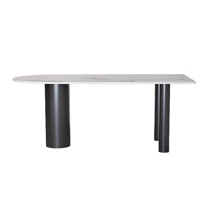 Modern Dining Table Stone Top Table with Steel Base in Black White 47.2"L x 23.6"W x 29.5"H Without Chairs Clearhalo ' dining_table' 'Dining Tables & Seating' 'Dining Tables' 'furn' 'furn_dining_table' 'Furniture' 'furniture_dining_table' 'Kitchen & Dining Furniture' 'kitchen&dining_furn' 'kitchen' 'kitchen_dining_table' 4538075