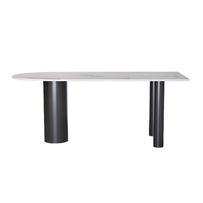Modern Dining Table Stone Top Table with Steel Base in Black White 47.2"L x 23.6"W x 29.5"H Without Chairs Clearhalo ' dining_table' 'Dining Tables & Seating' 'Dining Tables' 'furn' 'furn_dining_table' 'Furniture' 'furniture_dining_table' 'Kitchen & Dining Furniture' 'kitchen&dining_furn' 'kitchen' 'kitchen_dining_table' 4538075