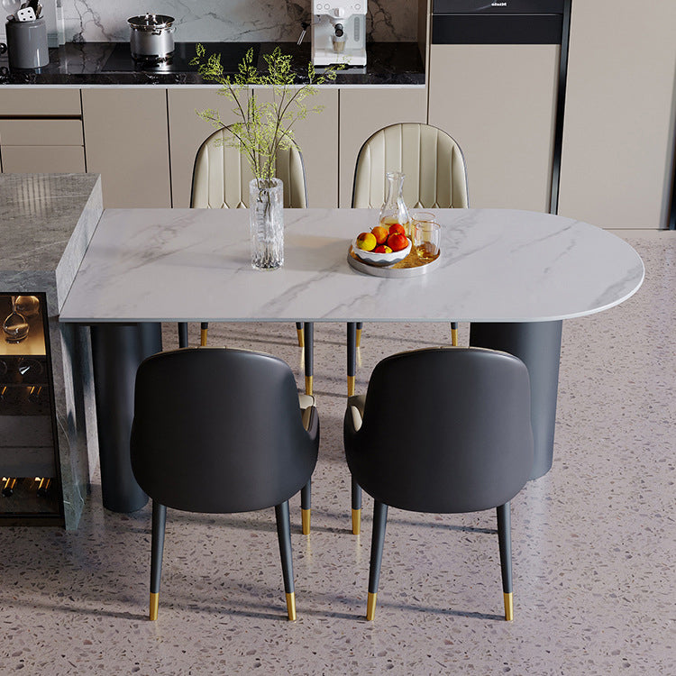 Modern Dining Table Stone Top Table with Steel Base in Black White 70.9"L x 35.4"W x 29.5"H Without Chairs Clearhalo ' dining_table' 'Dining Tables & Seating' 'Dining Tables' 'furn' 'furn_dining_table' 'Furniture' 'furniture_dining_table' 'Kitchen & Dining Furniture' 'kitchen&dining_furn' 'kitchen' 'kitchen_dining_table' 4538076