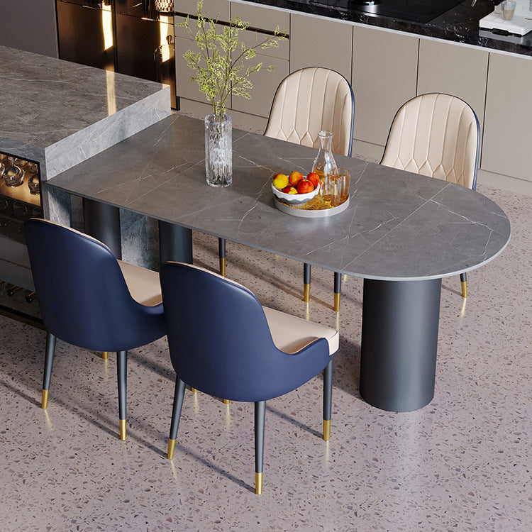 Modern Dining Table Stone Top Table with Steel Base in Black Gray 55.1"L x 31.5"W x 29.5"H Without Chairs Clearhalo ' dining_table' 'Dining Tables & Seating' 'Dining Tables' 'furn' 'furn_dining_table' 'Furniture' 'furniture_dining_table' 'Kitchen & Dining Furniture' 'kitchen&dining_furn' 'kitchen' 'kitchen_dining_table' 4538077