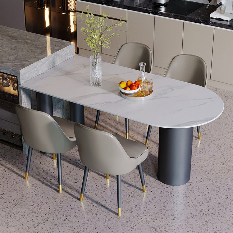 Modern Dining Table Stone Top Table with Steel Base in Black White 63"L x 31.5"W x 29.5"H Without Chairs Clearhalo ' dining_table' 'Dining Tables & Seating' 'Dining Tables' 'furn' 'furn_dining_table' 'Furniture' 'furniture_dining_table' 'Kitchen & Dining Furniture' 'kitchen&dining_furn' 'kitchen' 'kitchen_dining_table' 4538078