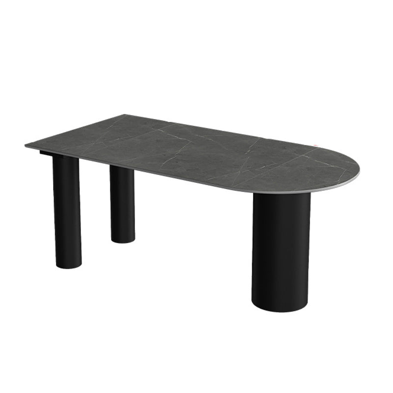 Modern Dining Table Stone Top Table with Steel Base in Black Gray Without Chairs Clearhalo ' dining_table' 'Dining Tables & Seating' 'Dining Tables' 'furn' 'furn_dining_table' 'Furniture' 'furniture_dining_table' 'Kitchen & Dining Furniture' 'kitchen&dining_furn' 'kitchen' 'kitchen_dining_table' 4538079