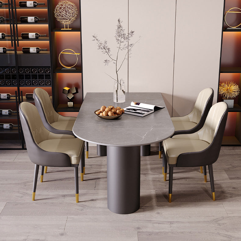 Modern Dining Table Stone Top Table with Steel Base in Black Clearhalo ' dining_table' 'Dining Tables & Seating' 'Dining Tables' 'furn' 'furn_dining_table' 'Furniture' 'furniture_dining_table' 'Kitchen & Dining Furniture' 'kitchen&dining_furn' 'kitchen' 'kitchen_dining_table' 4538083