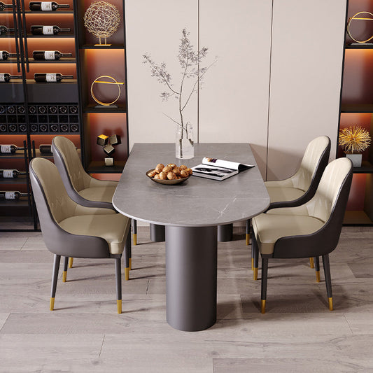 Modern Dining Table Stone Top Table with Steel Base in Black Clearhalo ' dining_table' 'Dining Tables & Seating' 'Dining Tables' 'furn' 'furn_dining_table' 'Furniture' 'furniture_dining_table' 'Kitchen & Dining Furniture' 'kitchen&dining_furn' 'kitchen' 'kitchen_dining_table' 4538083