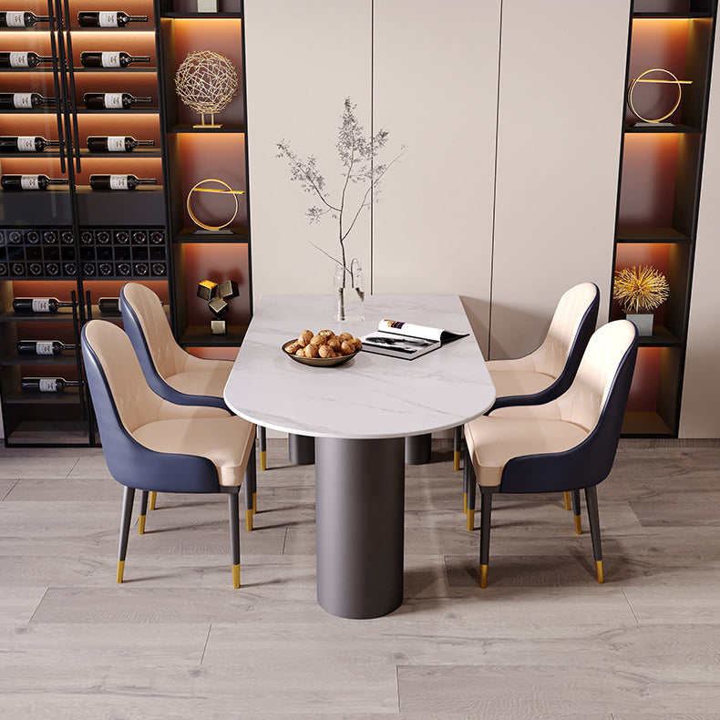 Modern Dining Table Stone Top Table with Steel Base in Black Clearhalo ' dining_table' 'Dining Tables & Seating' 'Dining Tables' 'furn' 'furn_dining_table' 'Furniture' 'furniture_dining_table' 'Kitchen & Dining Furniture' 'kitchen&dining_furn' 'kitchen' 'kitchen_dining_table' 4538084