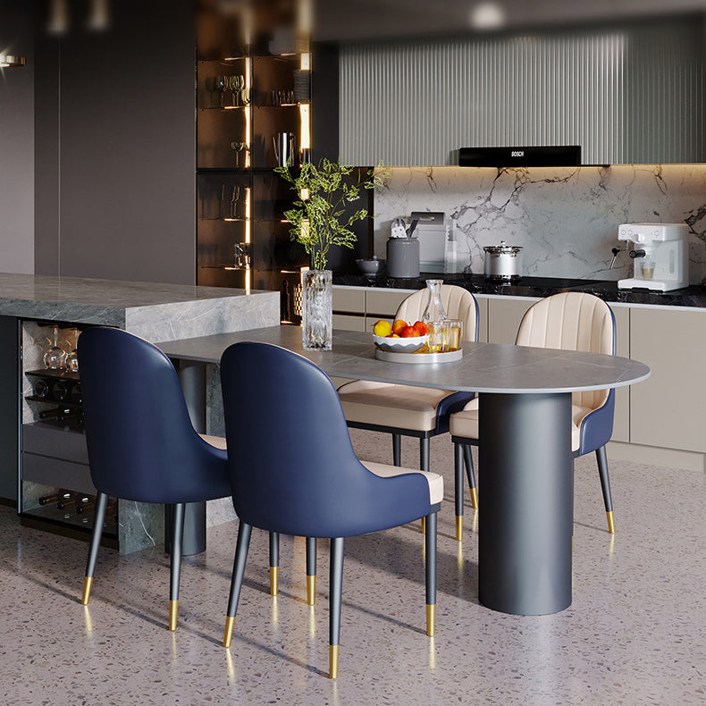 Modern Dining Table Stone Top Table with Steel Base in Black Clearhalo ' dining_table' 'Dining Tables & Seating' 'Dining Tables' 'furn' 'furn_dining_table' 'Furniture' 'furniture_dining_table' 'Kitchen & Dining Furniture' 'kitchen&dining_furn' 'kitchen' 'kitchen_dining_table' 4538085
