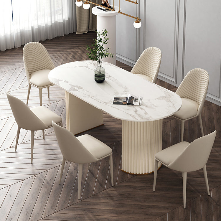 Traditional Luxury Dining Table Oval Double Pedestal Dining Site Table for Dining Room Beige 55.1"L x 31.5"W x 29.5"H Without Chairs Clearhalo ' dining_table' 'Dining Tables & Seating' 'Dining Tables' 'furn' 'furn_dining_table' 'Furniture' 'furniture_dining_table' 'Kitchen & Dining Furniture' 'kitchen&dining_furn' 'kitchen' 'kitchen_dining_table' 4538090