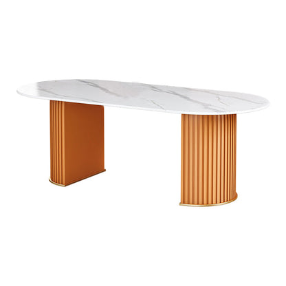 Traditional Luxury Dining Table Oval Double Pedestal Dining Site Table for Dining Room Orange Without Chairs Clearhalo ' dining_table' 'Dining Tables & Seating' 'Dining Tables' 'furn' 'furn_dining_table' 'Furniture' 'furniture_dining_table' 'Kitchen & Dining Furniture' 'kitchen&dining_furn' 'kitchen' 'kitchen_dining_table' 4538094