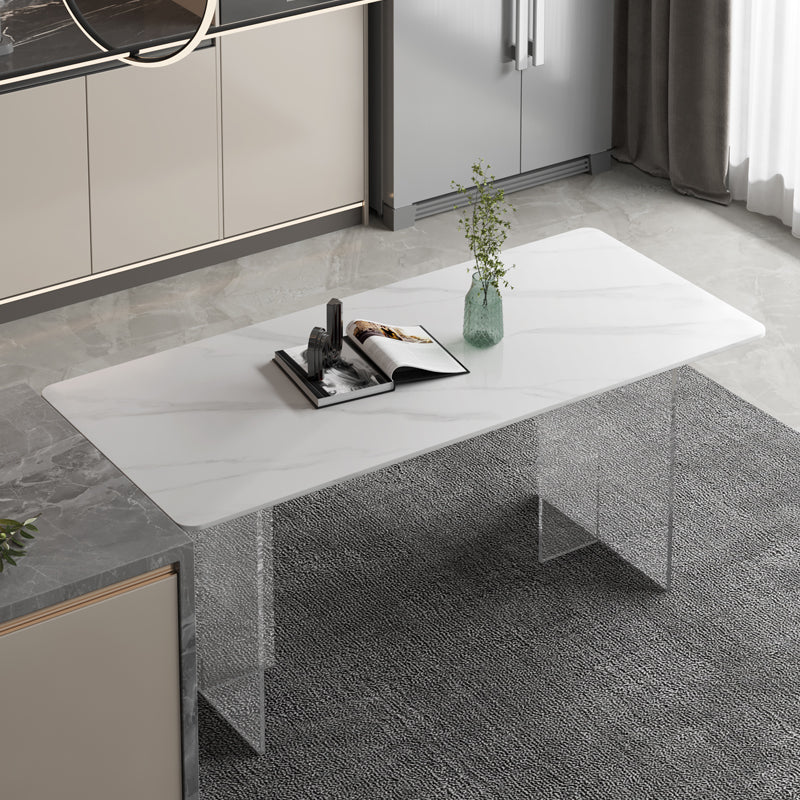 Sintered Stone Dining Table Modern Rectangle Table with Acrylic Base for Kitchen White Without Chairs Clearhalo ' dining_table' 'Dining Tables & Seating' 'Dining Tables' 'furn' 'furn_dining_table' 'Furniture' 'furniture_dining_table' 'Kitchen & Dining Furniture' 'kitchen&dining_furn' 'kitchen' 'kitchen_dining_table' 4538145