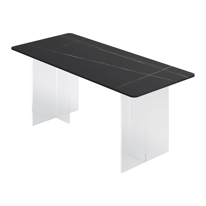Sintered Stone Dining Table Modern Rectangle Table with Acrylic Base for Kitchen Black Gold Without Chairs Clearhalo ' dining_table' 'Dining Tables & Seating' 'Dining Tables' 'furn' 'furn_dining_table' 'Furniture' 'furniture_dining_table' 'Kitchen & Dining Furniture' 'kitchen&dining_furn' 'kitchen' 'kitchen_dining_table' 4538146