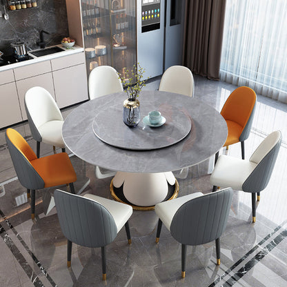 Traditional Luxury Round Dining Table Pedestal Dining Room Collection with Turntable Gray Without Chairs Clearhalo ' dining_table' 'Dining Tables & Seating' 'Dining Tables' 'furn' 'furn_dining_table' 'Furniture' 'furniture_dining_table' 'Kitchen & Dining Furniture' 'kitchen&dining_furn' 'kitchen' 'kitchen_dining_table' 4538156