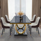 Rectangle Trestle Base Luxury Table Fixed Table with Marble Top Black 55.1"L x 31.5"W x 29.5"H Without Chairs Clearhalo ' dining_table' 'Dining Tables & Seating' 'Dining Tables' 'furn' 'furn_dining_table' 'Furniture' 'furniture_dining_table' 'Kitchen & Dining Furniture' 'kitchen&dining_furn' 'kitchen' 'kitchen_dining_table' 4538169