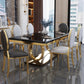 Rectangle Trestle Base Luxury Table Fixed Table with Marble Top Black 59.1"L x 35.4"W x 29.5"H Without Chairs Clearhalo ' dining_table' 'Dining Tables & Seating' 'Dining Tables' 'furn' 'furn_dining_table' 'Furniture' 'furniture_dining_table' 'Kitchen & Dining Furniture' 'kitchen&dining_furn' 'kitchen' 'kitchen_dining_table' 4538171