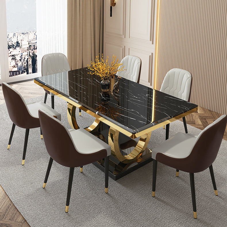 Rectangle Trestle Base Luxury Table Fixed Table with Marble Top Black Without Chairs Clearhalo ' dining_table' 'Dining Tables & Seating' 'Dining Tables' 'furn' 'furn_dining_table' 'Furniture' 'furniture_dining_table' 'Kitchen & Dining Furniture' 'kitchen&dining_furn' 'kitchen' 'kitchen_dining_table' 4538177