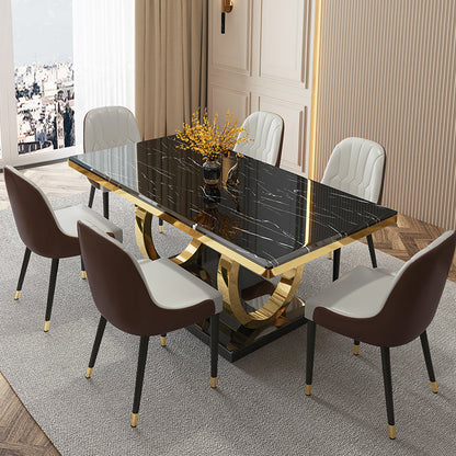 Rectangle Trestle Base Luxury Table Fixed Table with Marble Top Black Without Chairs Clearhalo ' dining_table' 'Dining Tables & Seating' 'Dining Tables' 'furn' 'furn_dining_table' 'Furniture' 'furniture_dining_table' 'Kitchen & Dining Furniture' 'kitchen&dining_furn' 'kitchen' 'kitchen_dining_table' 4538177