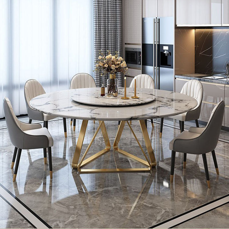 Round Dining Table Traditional Luxury Dining Room Collection with Turntable Marble White-Gold 47.2"L x 47.2"W x 29.5"H Clearhalo ' dining_table' 'Dining Tables & Seating' 'Dining Tables' 'furn' 'furn_dining_table' 'Furniture' 'furniture_dining_table' 'Kitchen & Dining Furniture' 'kitchen&dining_furn' 'kitchen' 'kitchen_dining_table' 4538188