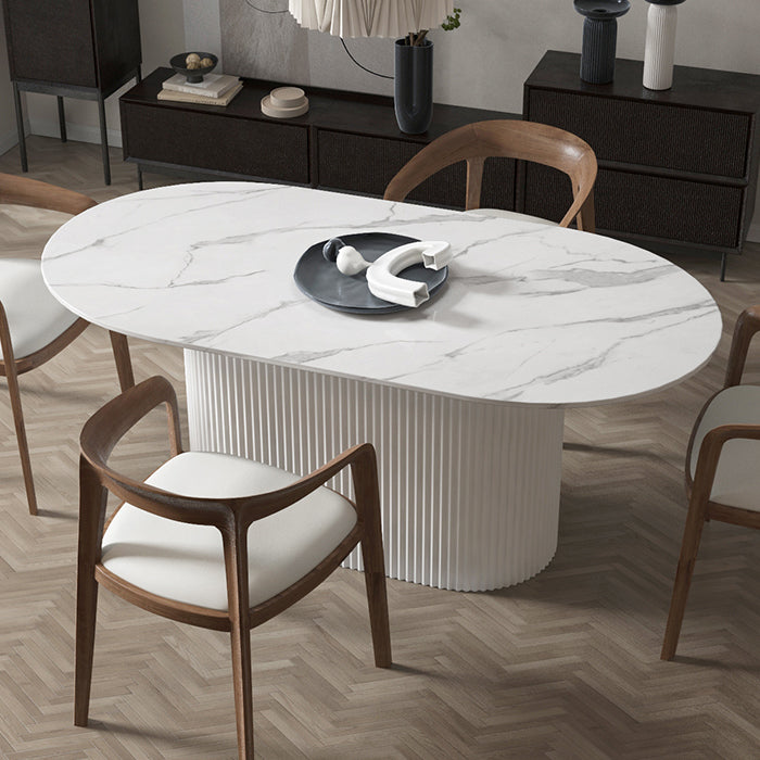 Pedestal Base Furniture Simplicity Style Oval Dining Room Collection for Home Clearhalo ' dining_table' 'Dining Tables & Seating' 'Dining Tables' 'furn' 'furn_dining_table' 'Furniture' 'furniture_dining_table' 'Kitchen & Dining Furniture' 'kitchen&dining_furn' 'kitchen' 'kitchen_dining_table' 4538243