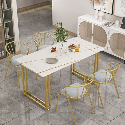 Sintered Stone Dining Table Traditional Luxury Sled Table with Gold Frame White Gold Without Chairs Clearhalo ' dining_table' 'Dining Tables & Seating' 'Dining Tables' 'furn' 'furn_dining_table' 'Furniture' 'furniture_dining_table' 'Kitchen & Dining Furniture' 'kitchen&dining_furn' 'kitchen' 'kitchen_dining_table' 4538303