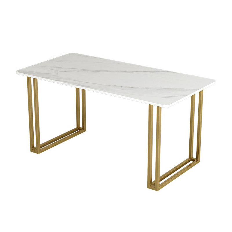 Sintered Stone Dining Table Traditional Luxury Sled Table with Gold Frame White Without Chairs Clearhalo ' dining_table' 'Dining Tables & Seating' 'Dining Tables' 'furn' 'furn_dining_table' 'Furniture' 'furniture_dining_table' 'Kitchen & Dining Furniture' 'kitchen&dining_furn' 'kitchen' 'kitchen_dining_table' 4538306
