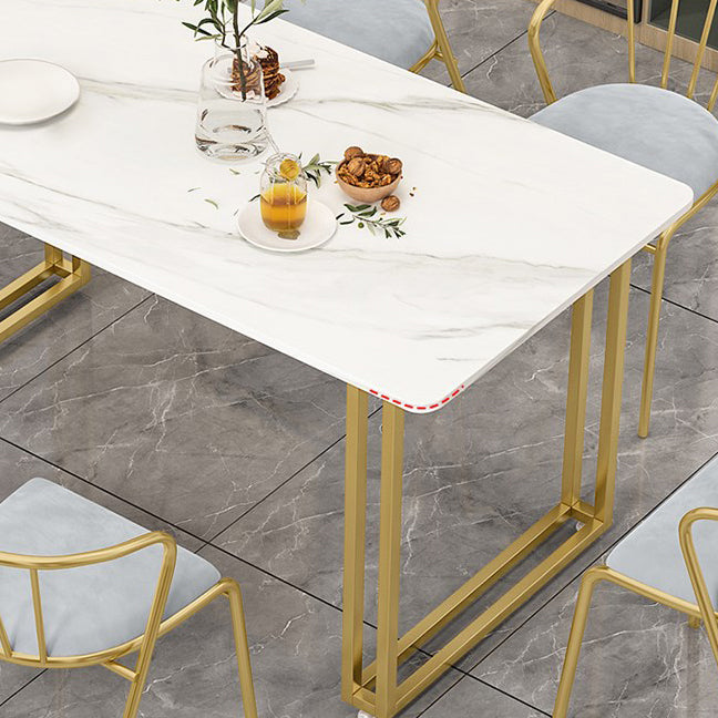 Sintered Stone Dining Table Traditional Luxury Sled Table with Gold Frame Clearhalo ' dining_table' 'Dining Tables & Seating' 'Dining Tables' 'furn' 'furn_dining_table' 'Furniture' 'furniture_dining_table' 'Kitchen & Dining Furniture' 'kitchen&dining_furn' 'kitchen' 'kitchen_dining_table' 4538307