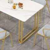 Sintered Stone Dining Table Traditional Luxury Sled Table with Gold Frame Clearhalo ' dining_table' 'Dining Tables & Seating' 'Dining Tables' 'furn' 'furn_dining_table' 'Furniture' 'furniture_dining_table' 'Kitchen & Dining Furniture' 'kitchen&dining_furn' 'kitchen' 'kitchen_dining_table' 4538308