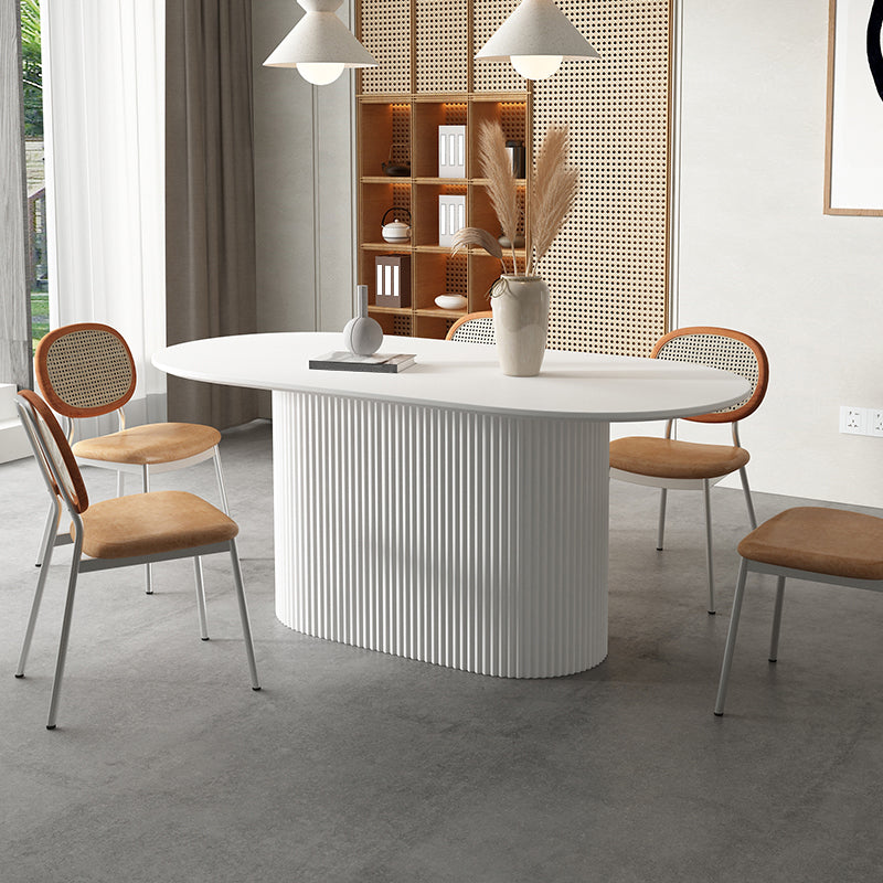 Modern White Top Dining Table Oval Dining Table with Wooden Base White 55.1"L x 27.6"W x 29.5"H Without Chairs Clearhalo ' dining_table' 'Dining Tables & Seating' 'Dining Tables' 'furn' 'furn_dining_table' 'Furniture' 'furniture_dining_table' 'Kitchen & Dining Furniture' 'kitchen&dining_furn' 'kitchen' 'kitchen_dining_table' 4538319