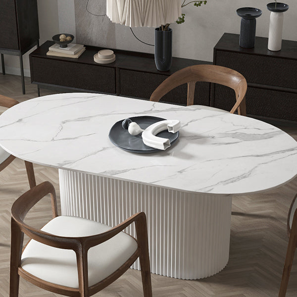 Modern White Top Dining Table Oval Dining Table with Wooden Base Clearhalo ' dining_table' 'Dining Tables & Seating' 'Dining Tables' 'furn' 'furn_dining_table' 'Furniture' 'furniture_dining_table' 'Kitchen & Dining Furniture' 'kitchen&dining_furn' 'kitchen' 'kitchen_dining_table' 4538322