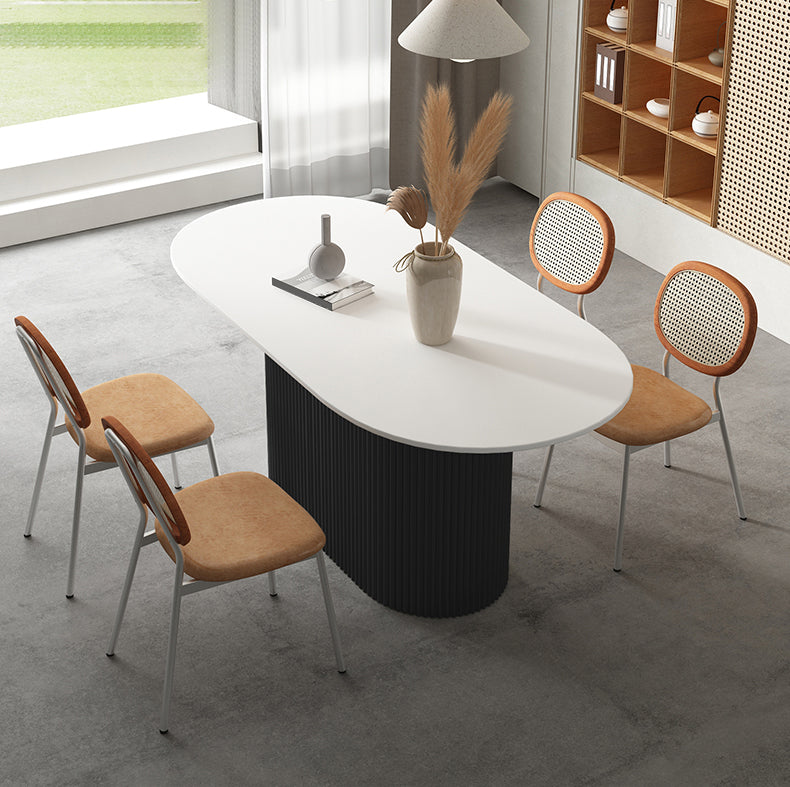 Modern White Top Dining Table Oval Dining Table with Wooden Base Black White Without Chairs Clearhalo ' dining_table' 'Dining Tables & Seating' 'Dining Tables' 'furn' 'furn_dining_table' 'Furniture' 'furniture_dining_table' 'Kitchen & Dining Furniture' 'kitchen&dining_furn' 'kitchen' 'kitchen_dining_table' 4538327