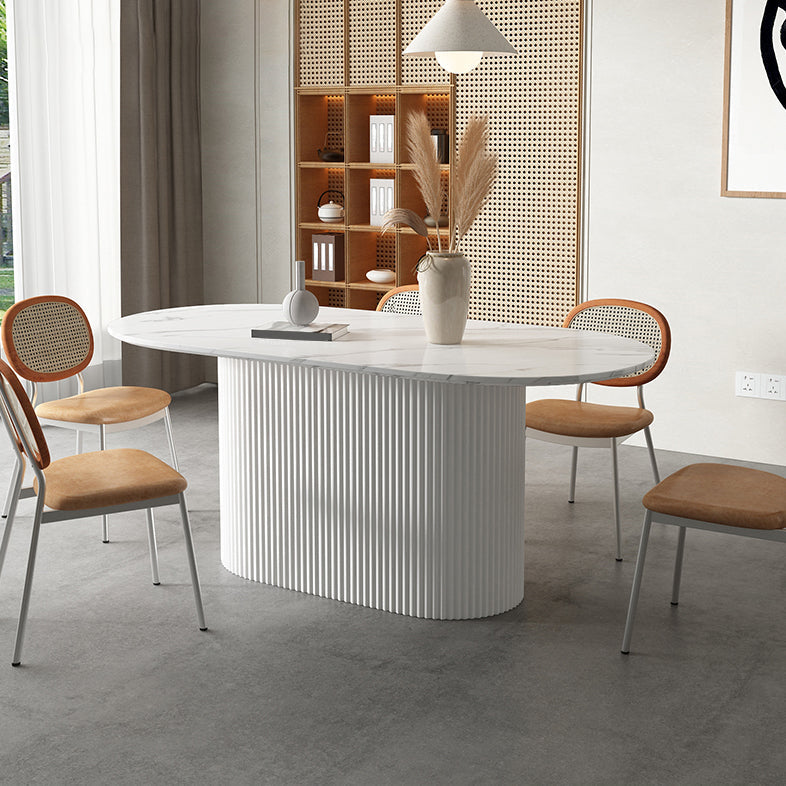 Modern White Top Dining Table Oval Dining Table with Wooden Base Gloss White Without Chairs Clearhalo ' dining_table' 'Dining Tables & Seating' 'Dining Tables' 'furn' 'furn_dining_table' 'Furniture' 'furniture_dining_table' 'Kitchen & Dining Furniture' 'kitchen&dining_furn' 'kitchen' 'kitchen_dining_table' 4538328