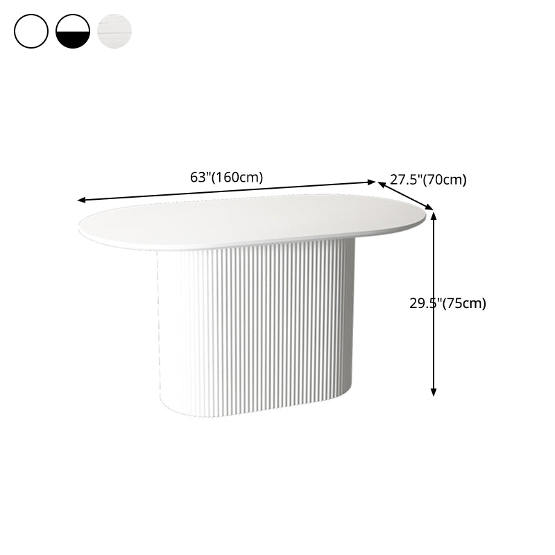 Modern White Top Dining Table Oval Dining Table with Wooden Base Clearhalo ' dining_table' 'Dining Tables & Seating' 'Dining Tables' 'furn' 'furn_dining_table' 'Furniture' 'furniture_dining_table' 'Kitchen & Dining Furniture' 'kitchen&dining_furn' 'kitchen' 'kitchen_dining_table' 4538332