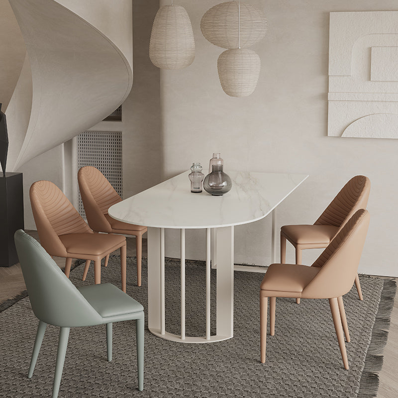 Sintered Stone Dining Table White Top Modern Double Pedestal Table for Kitchen White 55.1"L x 31.5"W x 29.5"H Without Chairs Clearhalo ' dining_table' 'Dining Tables & Seating' 'Dining Tables' 'furn' 'furn_dining_table' 'Furniture' 'furniture_dining_table' 'Kitchen & Dining Furniture' 'kitchen&dining_furn' 'kitchen' 'kitchen_dining_table' 4538335