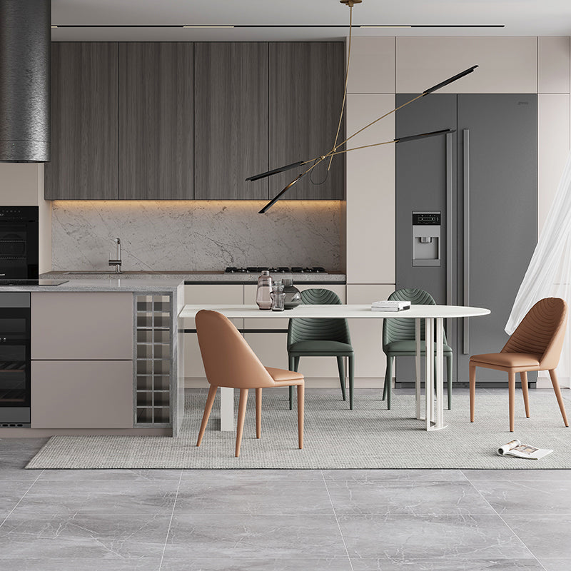 Sintered Stone Dining Table White Top Modern Double Pedestal Table for Kitchen White 51.2"L x 27.6"W x 29.5"H Without Chairs Clearhalo ' dining_table' 'Dining Tables & Seating' 'Dining Tables' 'furn' 'furn_dining_table' 'Furniture' 'furniture_dining_table' 'Kitchen & Dining Furniture' 'kitchen&dining_furn' 'kitchen' 'kitchen_dining_table' 4538337