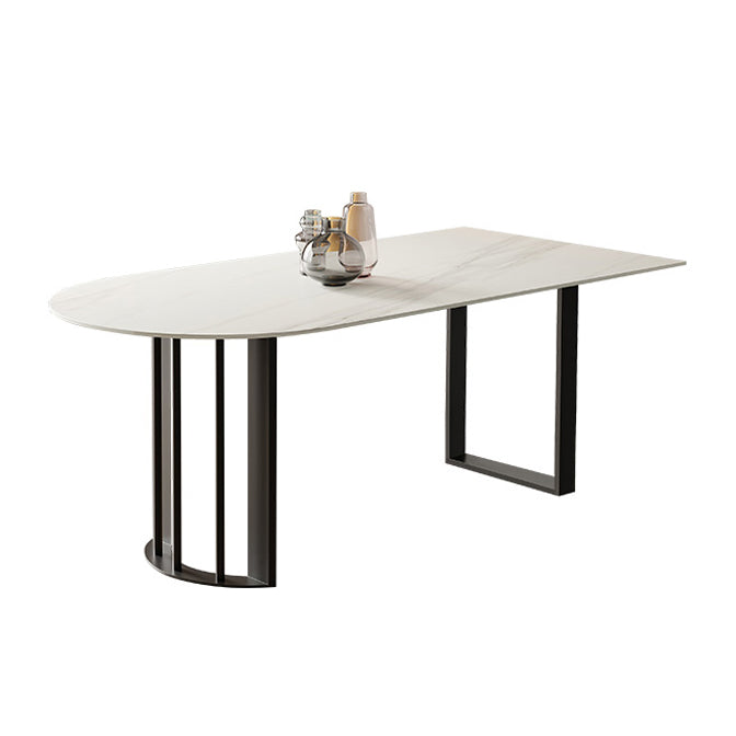 Sintered Stone Dining Table White Top Modern Double Pedestal Table for Kitchen Black Without Chairs Clearhalo ' dining_table' 'Dining Tables & Seating' 'Dining Tables' 'furn' 'furn_dining_table' 'Furniture' 'furniture_dining_table' 'Kitchen & Dining Furniture' 'kitchen&dining_furn' 'kitchen' 'kitchen_dining_table' 4538339