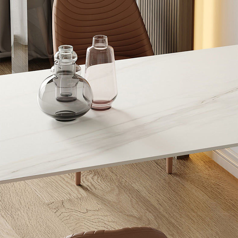 Sintered Stone Dining Table White Top Modern Double Pedestal Table for Kitchen Clearhalo ' dining_table' 'Dining Tables & Seating' 'Dining Tables' 'furn' 'furn_dining_table' 'Furniture' 'furniture_dining_table' 'Kitchen & Dining Furniture' 'kitchen&dining_furn' 'kitchen' 'kitchen_dining_table' 4538340