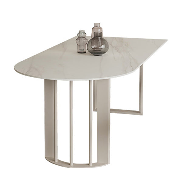 Sintered Stone Dining Table White Top Modern Double Pedestal Table for Kitchen White Without Chairs Clearhalo ' dining_table' 'Dining Tables & Seating' 'Dining Tables' 'furn' 'furn_dining_table' 'Furniture' 'furniture_dining_table' 'Kitchen & Dining Furniture' 'kitchen&dining_furn' 'kitchen' 'kitchen_dining_table' 4538344