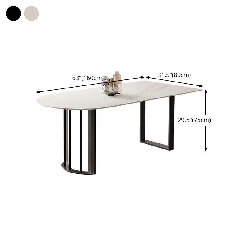 Sintered Stone Dining Table White Top Modern Double Pedestal Table for Kitchen Clearhalo ' dining_table' 'Dining Tables & Seating' 'Dining Tables' 'furn' 'furn_dining_table' 'Furniture' 'furniture_dining_table' 'Kitchen & Dining Furniture' 'kitchen&dining_furn' 'kitchen' 'kitchen_dining_table' 4538350