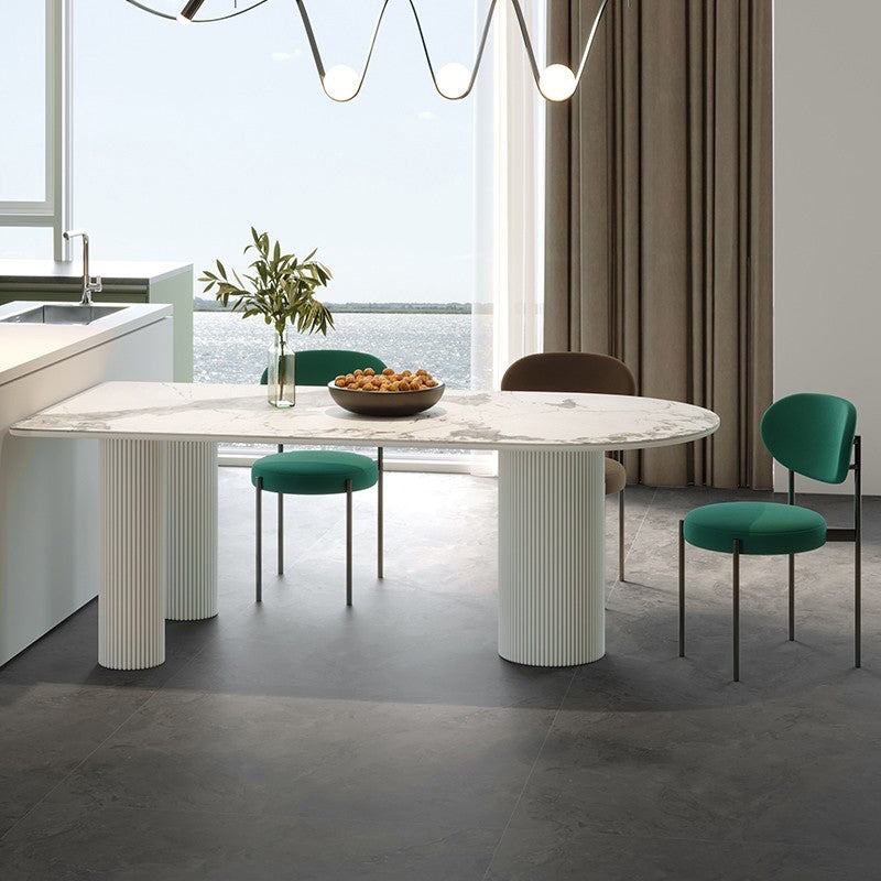 Metal Modern Free Form Dining Table Sintered Stone Table for Dining Room White 55.1"L x 31.5"W x 29.5"H Without Chairs Clearhalo ' dining_table' 'Dining Tables & Seating' 'Dining Tables' 'furn' 'furn_dining_table' 'Furniture' 'furniture_dining_table' 'Kitchen & Dining Furniture' 'kitchen&dining_furn' 'kitchen' 'kitchen_dining_table' 4538353