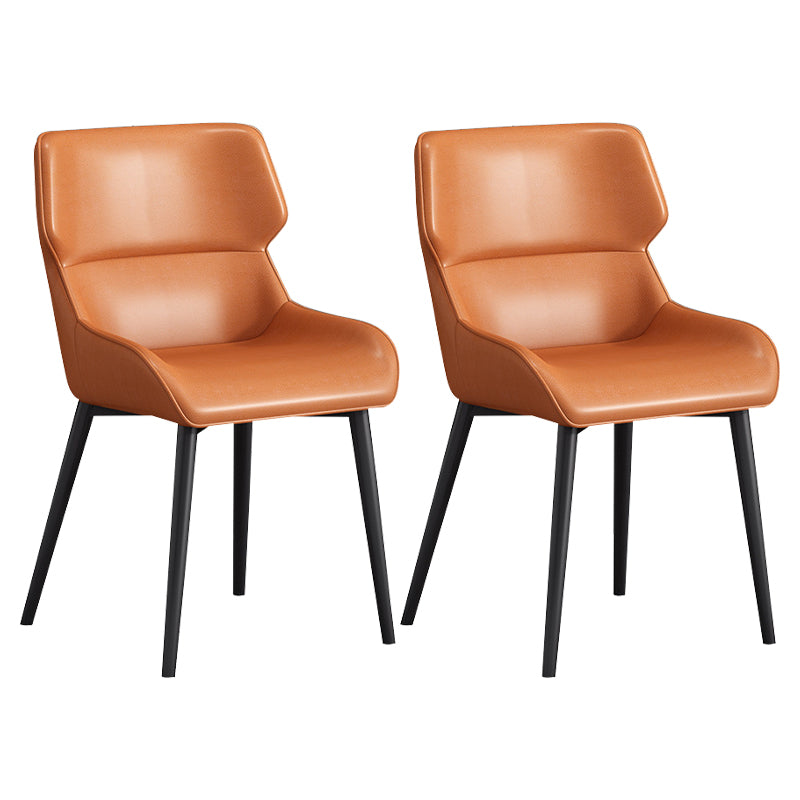 Modern Dining Arm Chairs Matte Finish Leather Curved Parsons Chair Orange 2 Piece Set Clearhalo ' kitchen&dining_furn' 'Dining Chairs' 'Dining Tables & Seating' 'dining_chair' 'furn' 'furn_dining_chair' 'Furniture' 'furniture_dining_chair' 'Kitchen & Dining Furniture' 'kitchen' 4538551