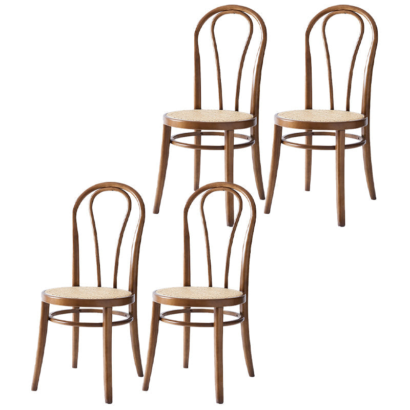 Scandinavian Design Windsor Back Side Chairs Wicker Dining Chairs for Home Walnut 4 Piece Set Clearhalo ' kitchen&dining_furn' 'Dining Chairs' 'Dining Tables & Seating' 'dining_chair' 'furn' 'furn_dining_chair' 'Furniture' 'furniture_dining_chair' 'Kitchen & Dining Furniture' 'kitchen' 4538897