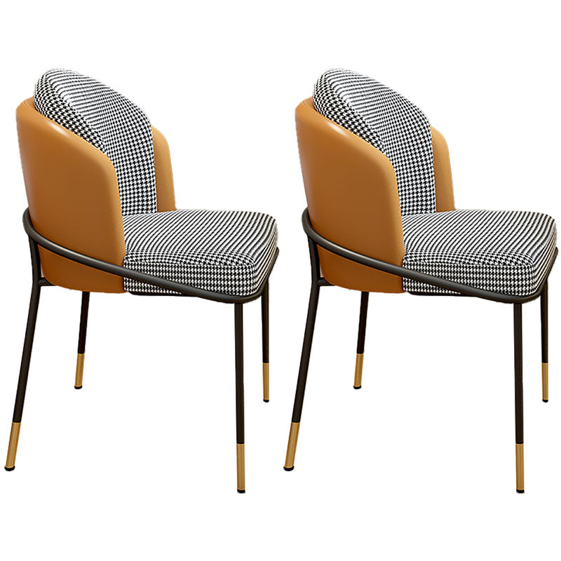 Glam Metal Dining Armless Chair Upholstered Side Chairs for Home Use Black-White-Yellow 2 Piece Set Clearhalo ' kitchen&dining_furn' 'Dining Chairs' 'Dining Tables & Seating' 'dining_chair' 'furn' 'furn_dining_chair' 'Furniture' 'furniture_dining_chair' 'Kitchen & Dining Furniture' 'kitchen' 4538916