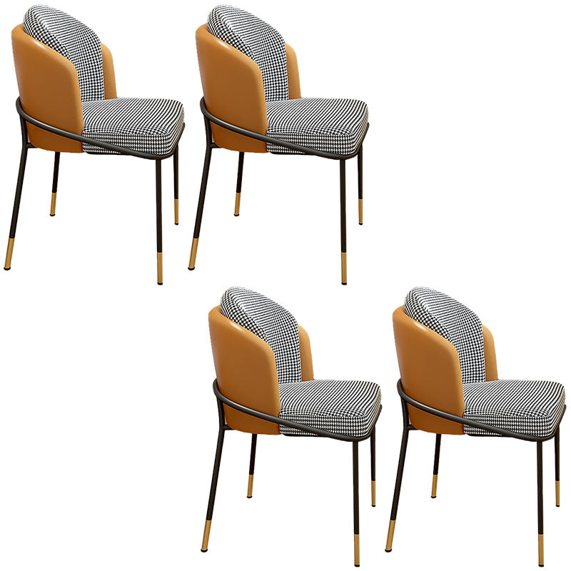 Glam Metal Dining Armless Chair Upholstered Side Chairs for Home Use Black-White-Yellow 4 Piece Set Clearhalo ' kitchen&dining_furn' 'Dining Chairs' 'Dining Tables & Seating' 'dining_chair' 'furn' 'furn_dining_chair' 'Furniture' 'furniture_dining_chair' 'Kitchen & Dining Furniture' 'kitchen' 4538918