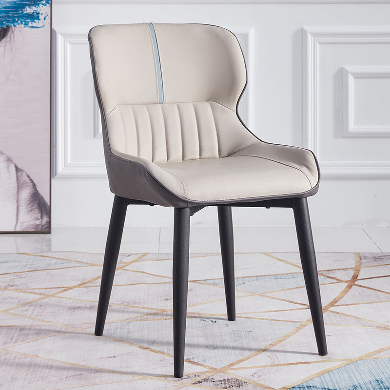 Contemporary Dining Arm Chairs Matte Finish Leather Curved Parsons Chair Grey 1 Piece Clearhalo ' kitchen&dining_furn' 'Dining Chairs' 'Dining Tables & Seating' 'dining_chair' 'furn' 'furn_dining_chair' 'Furniture' 'furniture_dining_chair' 'Kitchen & Dining Furniture' 'kitchen' 4539035