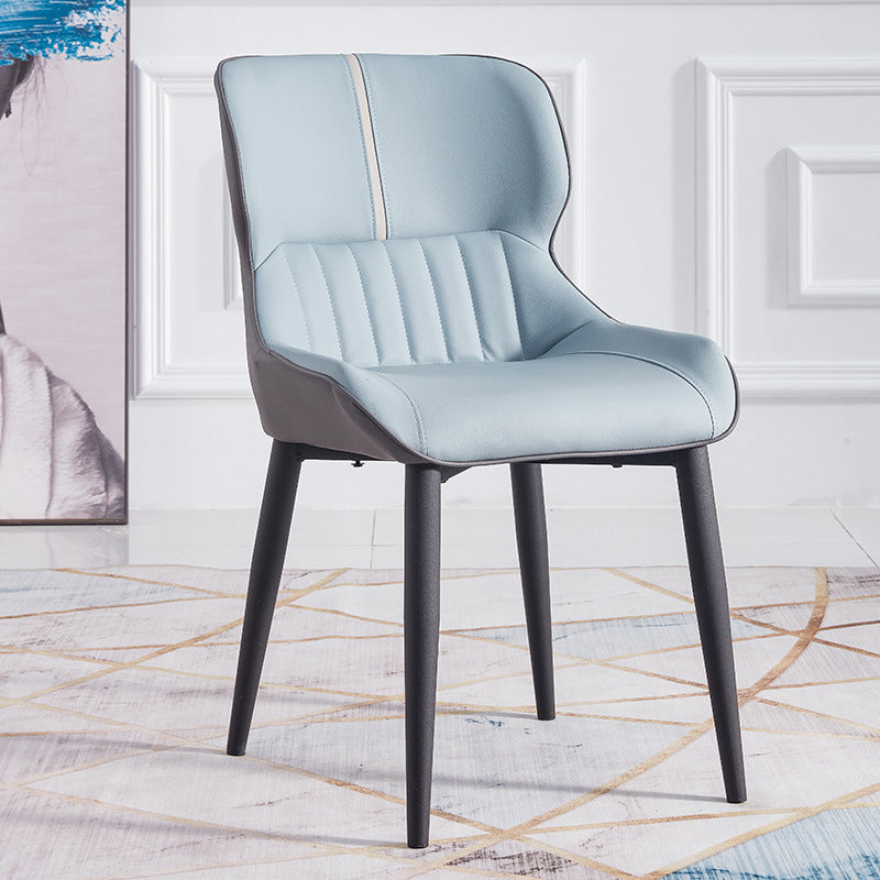Contemporary Dining Arm Chairs Matte Finish Leather Curved Parsons Chair Blue 1 Piece Clearhalo ' kitchen&dining_furn' 'Dining Chairs' 'Dining Tables & Seating' 'dining_chair' 'furn' 'furn_dining_chair' 'Furniture' 'furniture_dining_chair' 'Kitchen & Dining Furniture' 'kitchen' 4539052