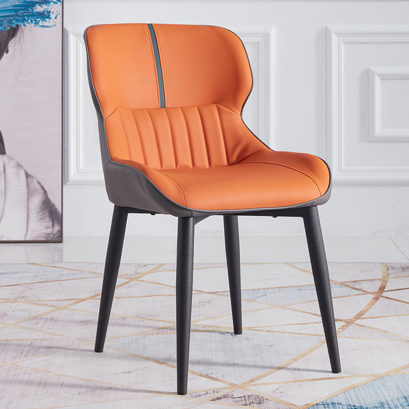 Contemporary Dining Arm Chairs Matte Finish Leather Curved Parsons Chair Orange 1 Piece Clearhalo ' kitchen&dining_furn' 'Dining Chairs' 'Dining Tables & Seating' 'dining_chair' 'furn' 'furn_dining_chair' 'Furniture' 'furniture_dining_chair' 'Kitchen & Dining Furniture' 'kitchen' 4539062