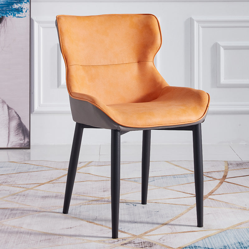 Contemporary Dining Arm Chairs Matte Finish Leather Curved Parsons Chair Orange-Red 1 Piece Clearhalo ' kitchen&dining_furn' 'Dining Chairs' 'Dining Tables & Seating' 'dining_chair' 'furn' 'furn_dining_chair' 'Furniture' 'furniture_dining_chair' 'Kitchen & Dining Furniture' 'kitchen' 4539065
